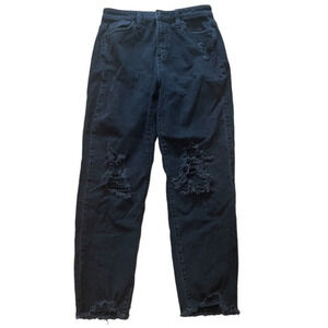 🔹5/$25🔹SO Juniors Black High Rise Distressed Mom Jeans. Ankle‎ Size 5 Waist 27